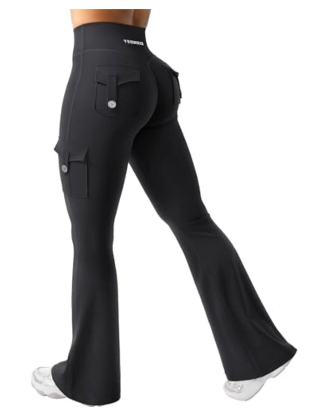 High-Waisted Flare Leggings with Pockets, 4-Way Stretch Nylon-Spandex